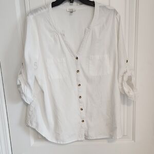 Spense White 3/4 Sleeve Button Down Shirt XL